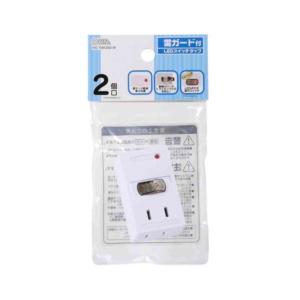 Ohm Electric Lightning Guard LED Switch Tap 2 Outlet HS-TMK2B2-W