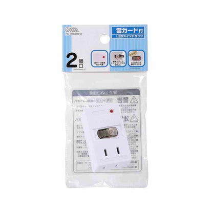 Ohm Electric Lightning Guard LED Switch Tap 2 Outlet HS-TMK2B2-W