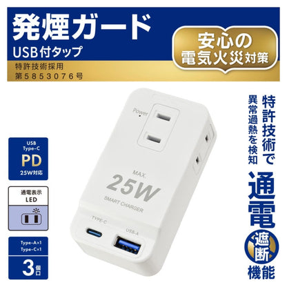 Ohm Electric Smoke Guard USB Power Strip 3 Outlets