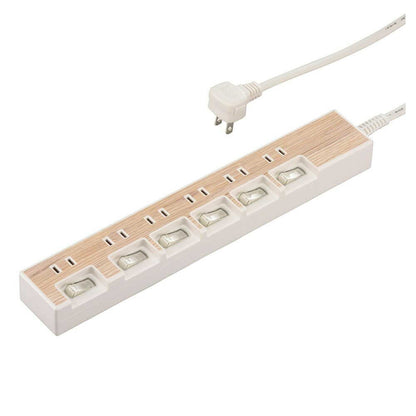 Ohm Electric Energy-Saving Tap 6 Outlets Wood Grain 1.5m White
