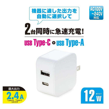 Ohm Electric AC Charger 12W Type-C + Type-A