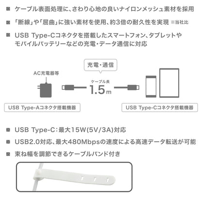 Ohm Electric Smooth USB Cable A-C 1.5m