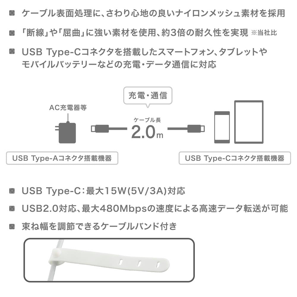 Ohm Electric Soft USB Cable A-C 2m