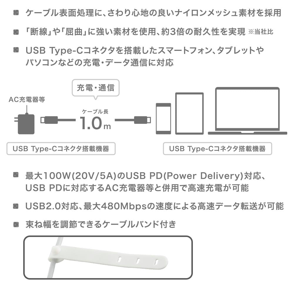 Ohm Electric Soft USB Cable C-C 1m