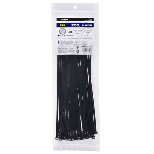 Ohm Electric Wide Tie Weather Resistant 250mm Black 04-3331 (50 pcs)