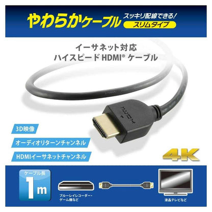 Ohm Electric HDMI Flexible Cable Slim Type High Speed 1m
