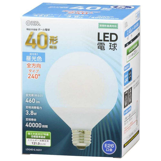Ohm Electric LED Bulb Globe Shape E26 Equivalent to 40W - 1 Piece