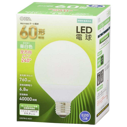 Ohm Electric LED Bulb Globe Shape E26 Equivalent to 60W - 1 Piece