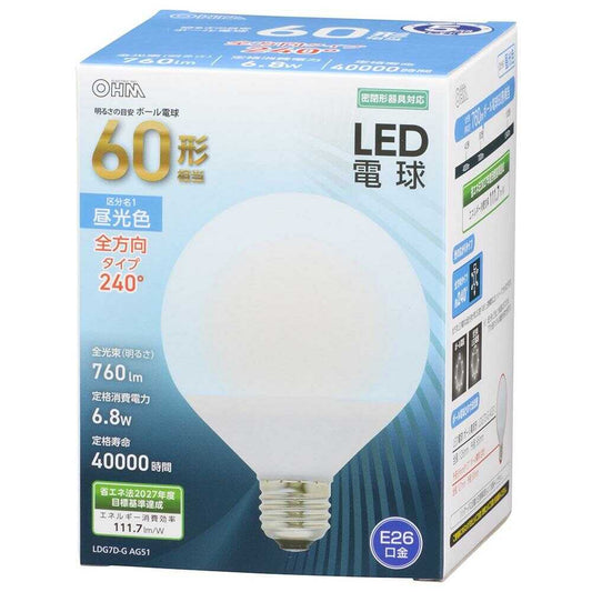 Ohm Electric LED Bulb Globe Shape E26 Equivalent to 60W - 1 Piece