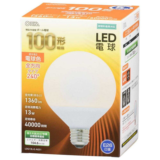 Ohm Electric LED Bulb Globe Shape E26 Equivalent to 100W - 1 Piece