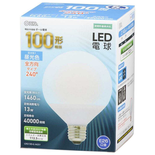 Ohm Electric LED Bulb Globe Shape E26 Equivalent to 100W - 1 Piece