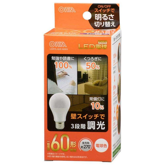 Ohm Electric LED Bulb E26 Equivalent to 60W with 3-Level Dimming - 1 Piece