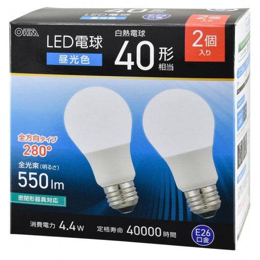 Ohm Electric LED Bulb 40W Equivalent Daylight White 2-Pack