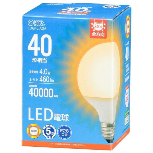Ohm Electric LED Bulb Ball Shape E26 Equivalent to 40W
