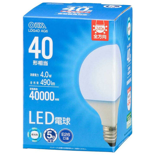 Ohm Electric LED Bulb Ball Shape E26 Equivalent to 40W