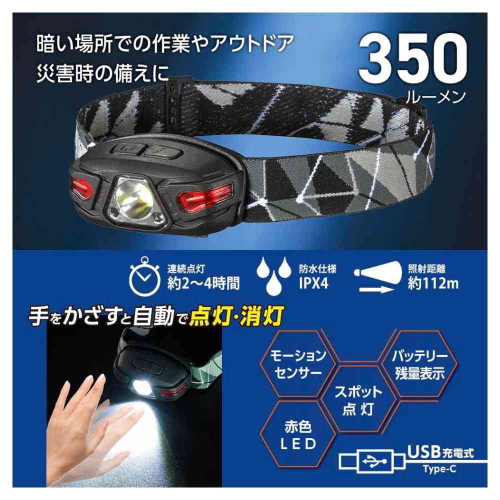 Ohm Electric Rechargeable LED Headlamp with Motion Sensor 350 Lumens