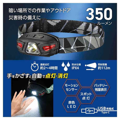 Ohm Electric Rechargeable LED Headlamp with Motion Sensor 350 Lumens