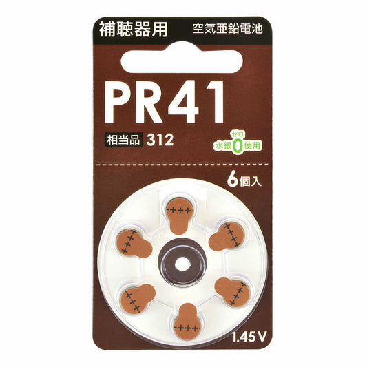 Ohm Electric Air Zinc Battery for Hearing Aids PR41 PR41B6P 6 Pack
