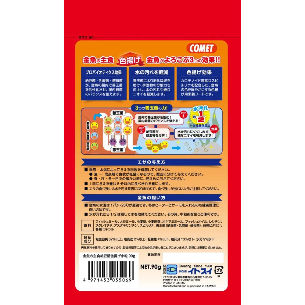 Itosui Goldfish Staple Food with Natto Bacteria Color Enhancer Small Pellets 90g