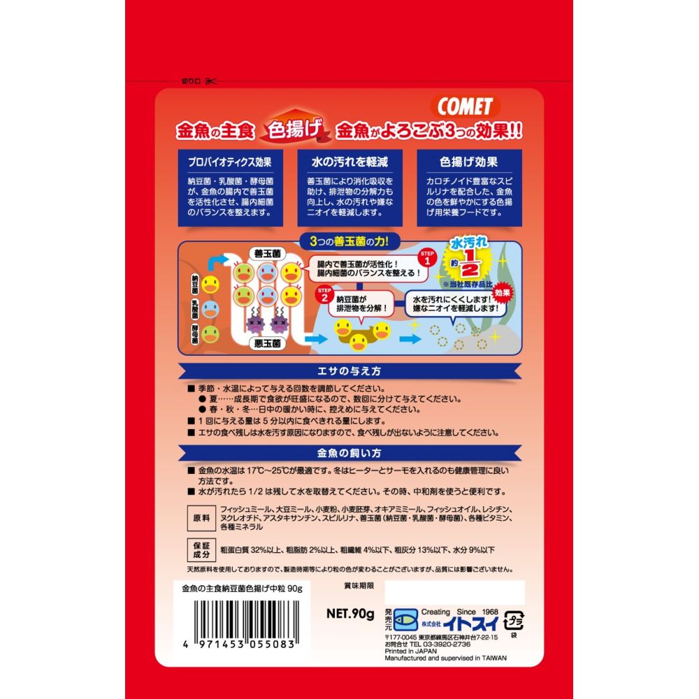 Itosui Goldfish Staple Food with Natto Bacteria Color Enhancer Medium Pellets 90g
