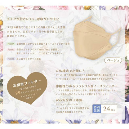 Elmore Skin-Friendly Mask Flower Beige Individually Wrapped 24 Sheets