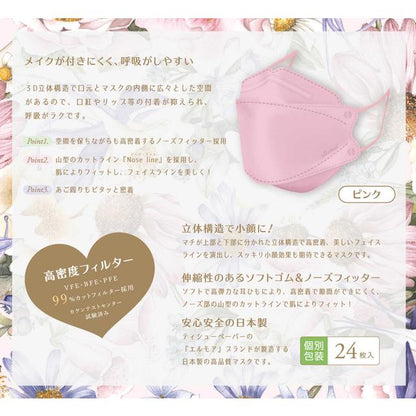 Elmore Skin-Friendly Mask Flower Pink Individually Wrapped (24 pieces)