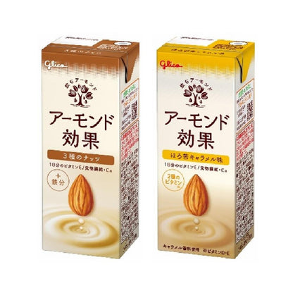Glico Almond Effect Bitter Caramel Flavor 200ml [12 Bottles Set] + 3 Nut Blend 200ml [12 Bottles Set]