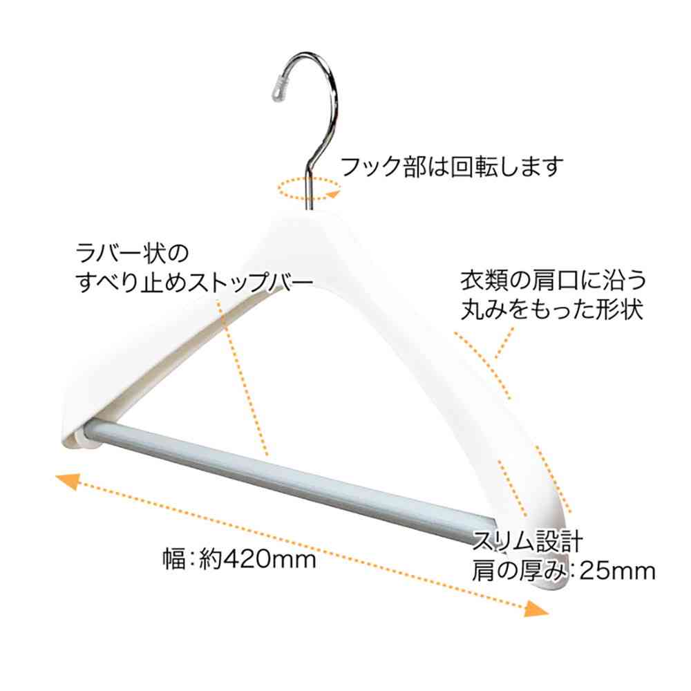 Shinko Hanger Mono Closet Suit Hanger Slim Stop White 2-Pack
