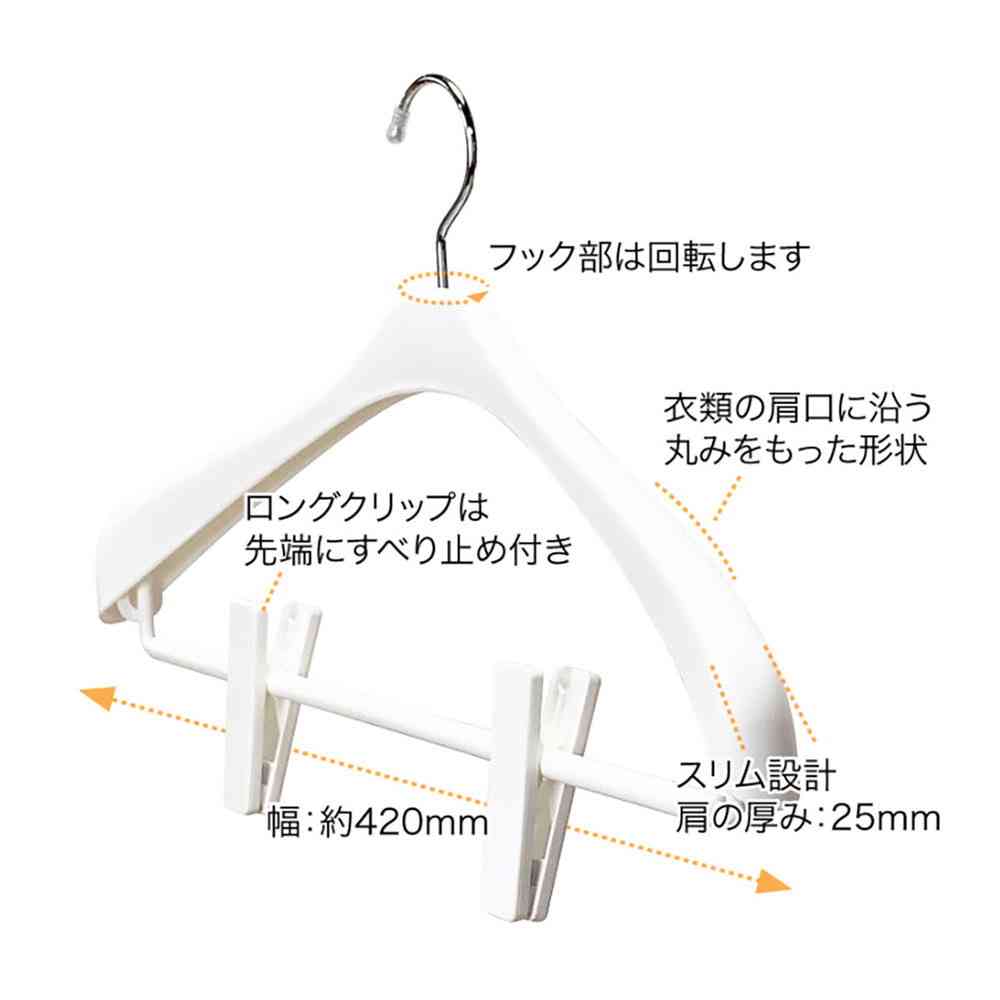Shinko Hanger Mono Closet Suit Hanger Slim Clip White 2-Pack