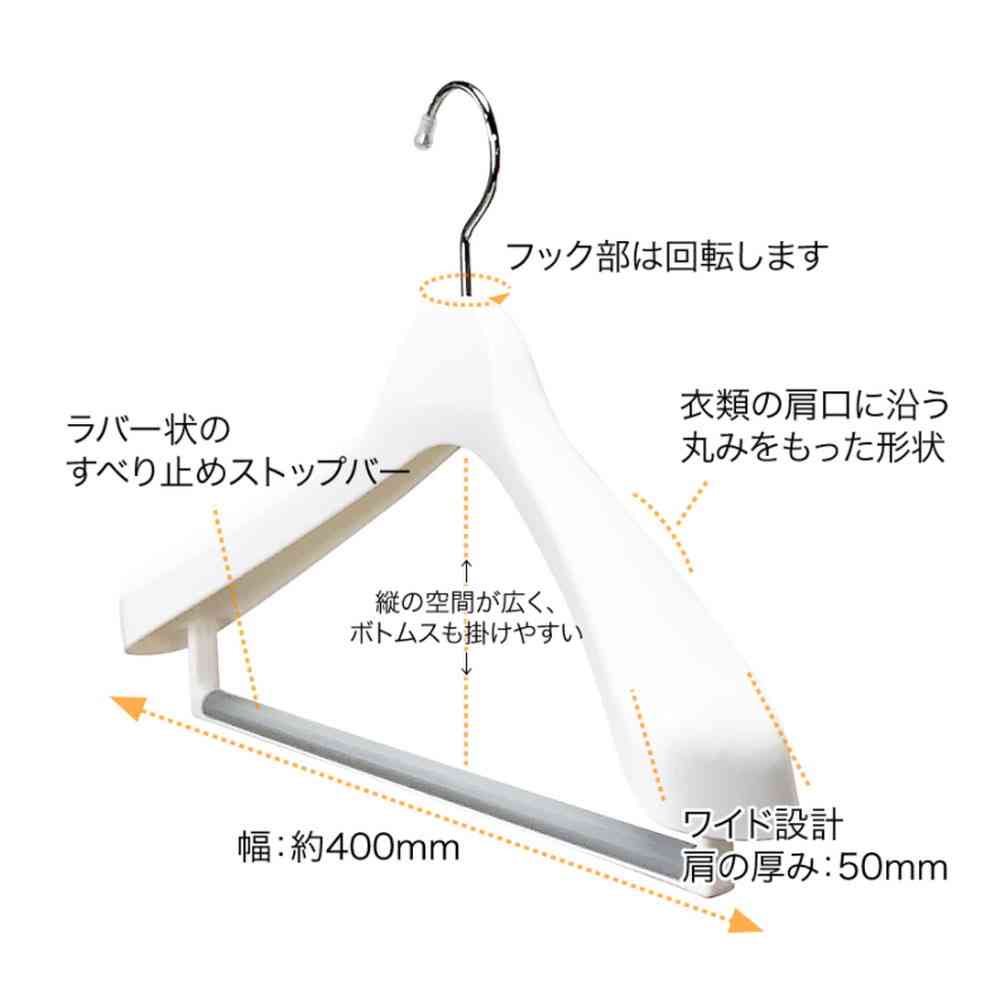 Shinko Hanger Mono Closet Suit Hanger Stop 40 White