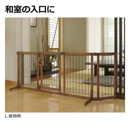 Wooden Pet Gate with Door L Brown
