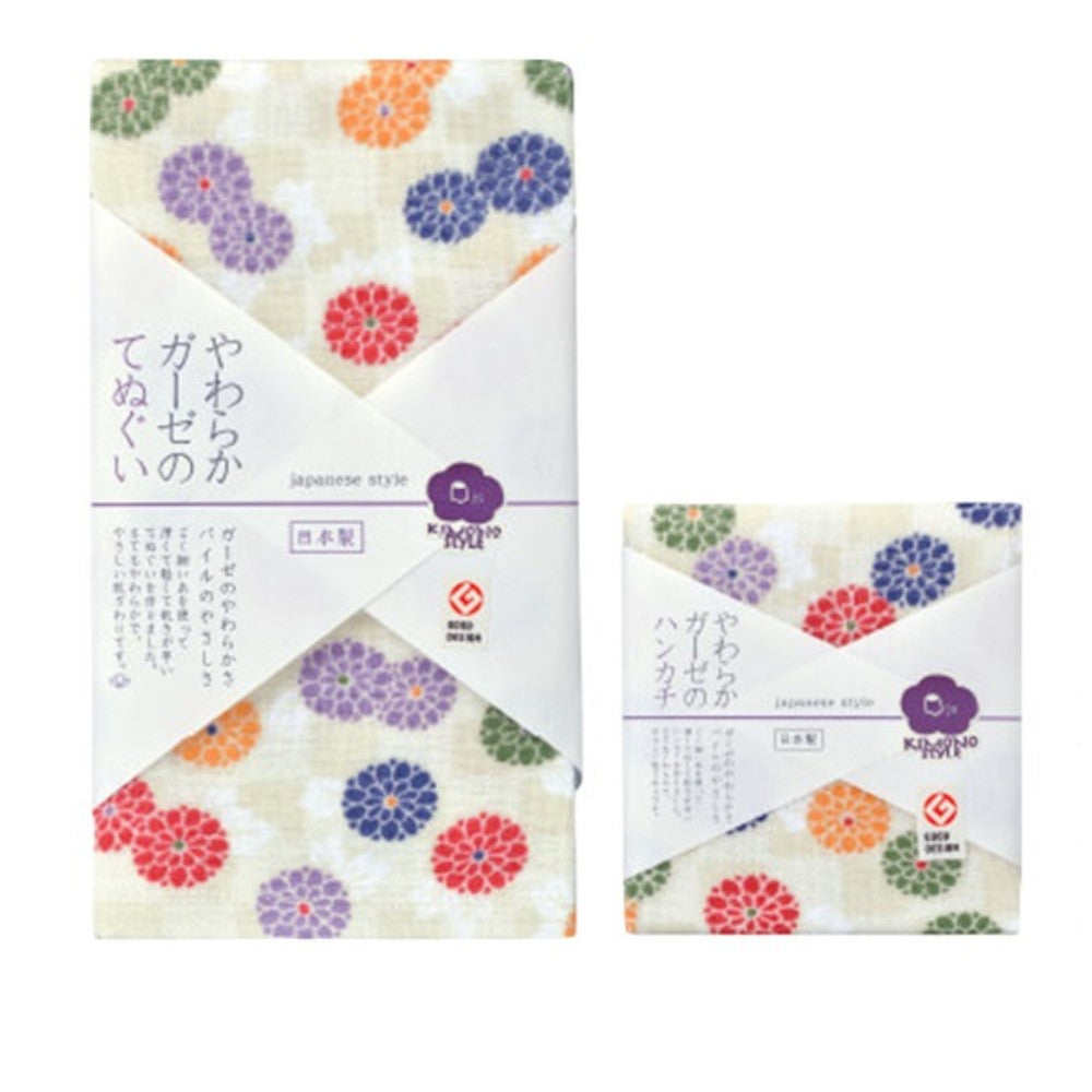 Nissen Shoko Japanese Style Komon Kiku Handkerchief (1 Piece)