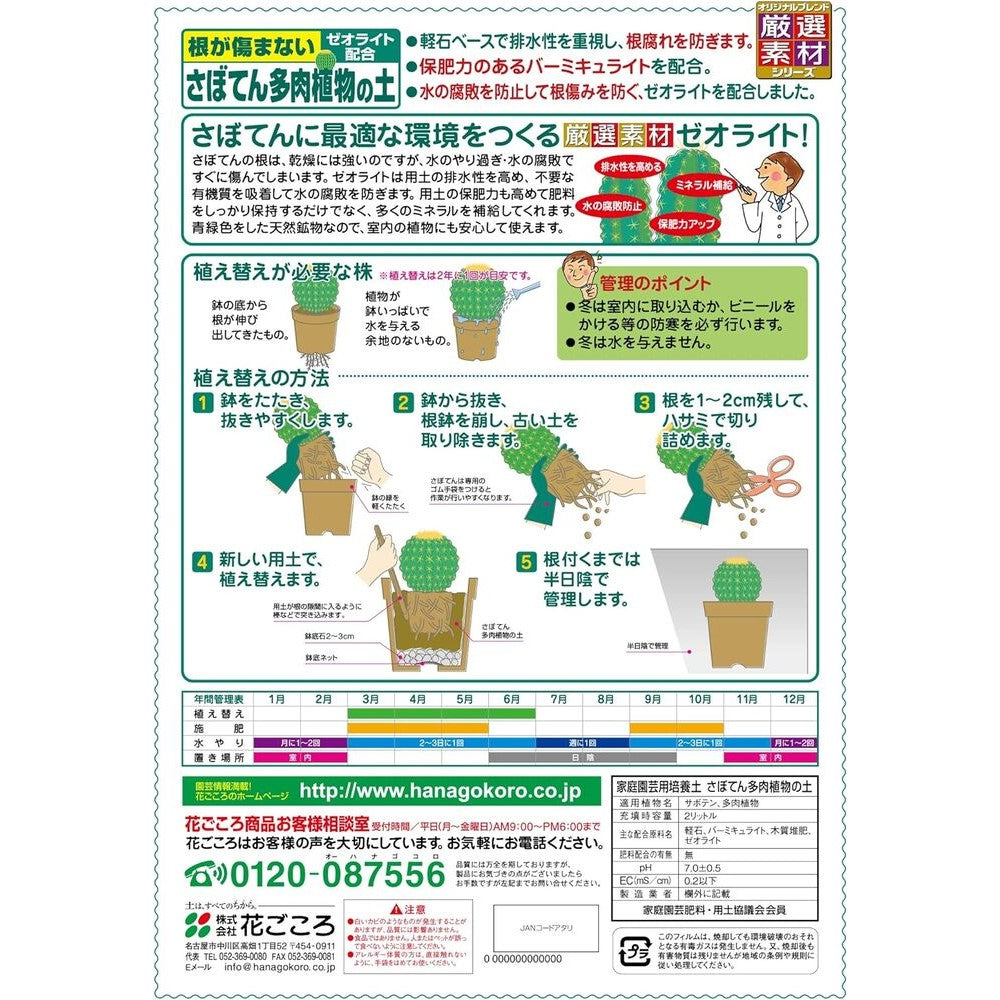 Hanagokoro Cactus and Succulent Soil (Fine Grain) 2L