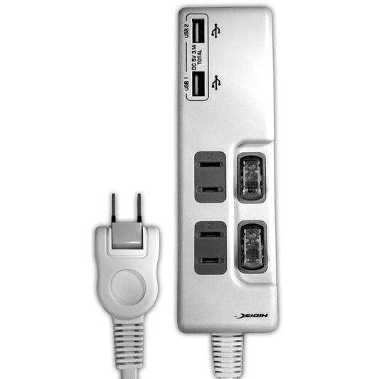HIDISC Energy Saving Tap with 2 AC Outlets + 2 USB Ports 1.5m