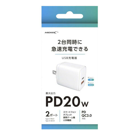 HIDISC AC Charger PD20W Compatible Type-C1 + USB1 Port