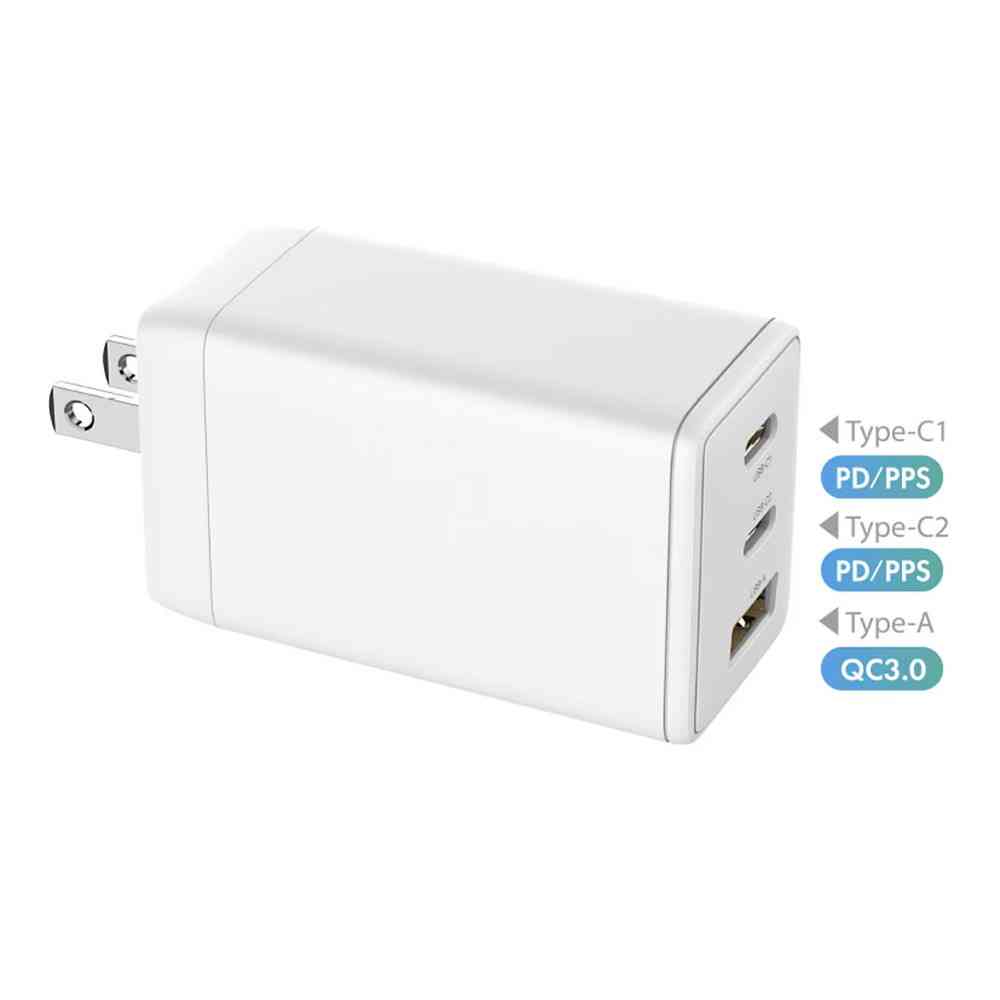 HIDISC Charger PD65W Compatible Type-C1×2 + Type-A×1 Ports