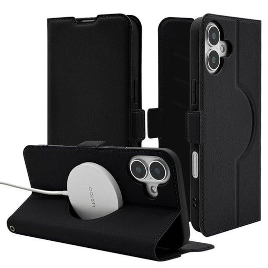 Telehone Lease iPhone 16 Plus Wallet Case Shock Absorption MagSafe Compatible Black
