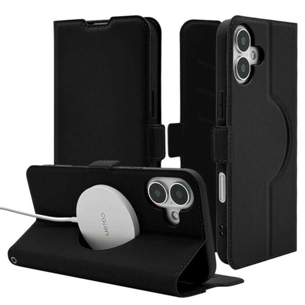 Telehone Lease iPhone 16 Plus Wallet Case Shock Absorption MagSafe Compatible Black